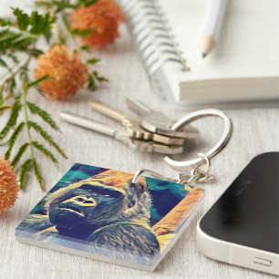 Oude Gorilla Origineel Abstract oerwoud Sleutelhanger