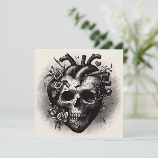 Oude Goth Schedel Hart Valentijnsdag Retro Horror Kaart (Staand voorkant)
