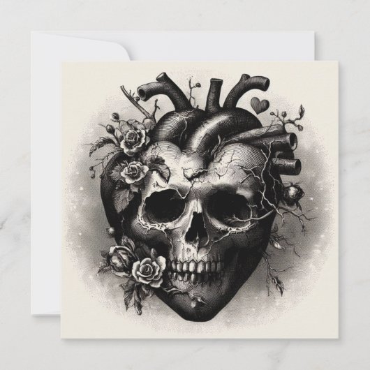 Oude Goth Schedel Hart Valentijnsdag Retro Horror Kaart (Voorkant)