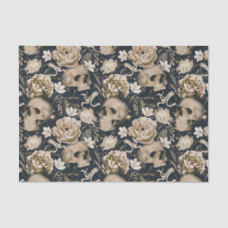 Oude Gotische Bloem Skull Peonies Vlinders Tissuepapier