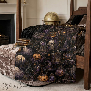 Oude gotische Halloween griezelige nachtpatern Fleece Deken
