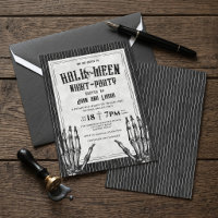 Oude gotische skelet Halloween-nachtfeest uitnodig