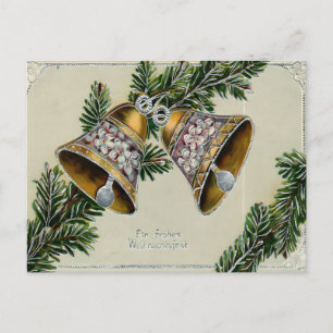 Oude Gouden Bellen & Pijnboom Duitse Kerstmis Briefkaart