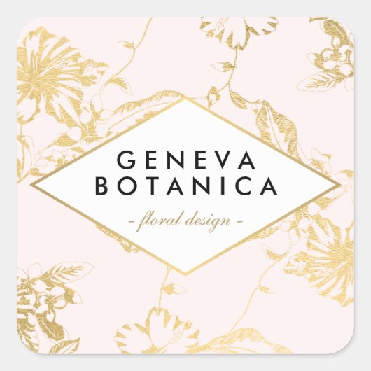 Oude gouden bloempatroon op roze designer vierkante sticker (Voorkant)