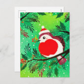 Oude Gouden Groene Wintervogel  Feestdagenkaart (Voorkant / Achterkant)