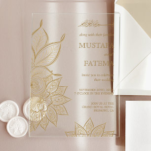 Oude Gouden Mehndi Henna Moslim Bruiloft Acryl Uitnodigingen