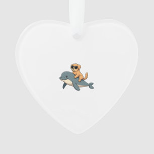 Oude Gouden Retriever Rijdt Belugawalvis Grappig Ornament