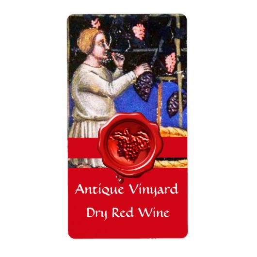 OUDE GRAPE VINEYARD HARVEST RED WAX SEAL RIBBON ETIKET (Voorkant)