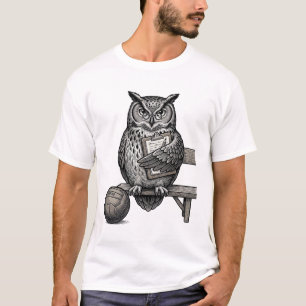 Oude graveerwerk uil voetbalcoach shirt ontwerp_1