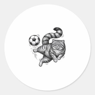 Oude Gravure Kat Voetbal Trap T-Shirt Ontwerp (4) Ronde Sticker