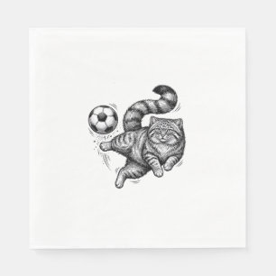 Oude Gravure Kat Voetbal Trap T-Shirt Ontwerp (4) Servet
