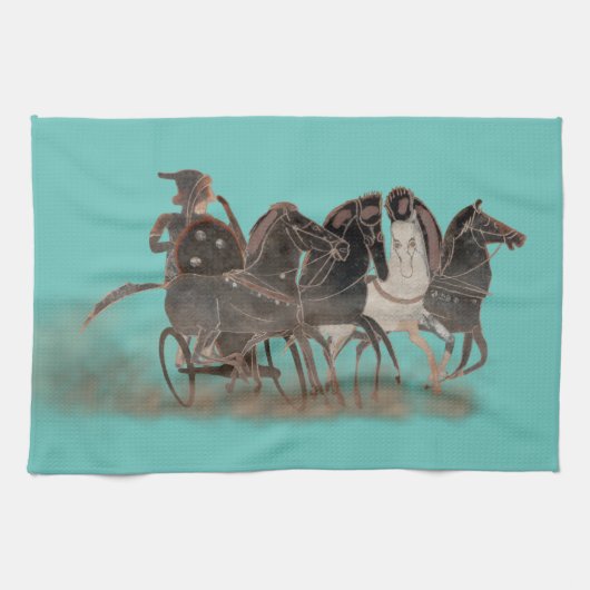 Oude Griekse chariot en paarden Theedoek (Horizontaal)