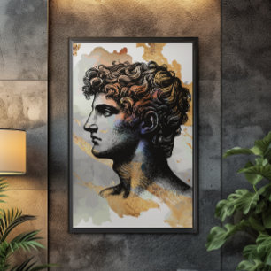 Oude Griekse man omringd door glanzend gouden marm Canvas Afdruk