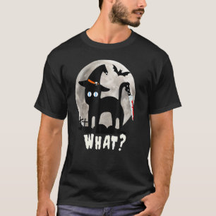 Oude Griezelen Zwarte Kat Halloween Kostuum Heks P T-shirt
