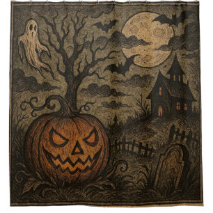 Oude, griezelige Halloween pompoen/geest Douchegordijn