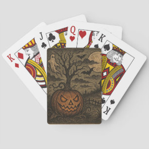 Oude, griezelige Halloween pompoen/geest Pokerkaarten