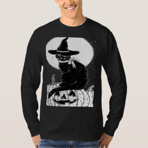 Oude griezelige Halloween zwarte kat kostuum heks T-shirt