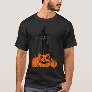 Oude griezelige Halloween zwarte kattenkostuum hek T-shirt