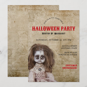 Oude Griezige Pop Halloween Kostuum Feest Kaart