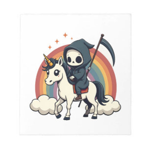 Oude Grim Reaper Riddt Eenhoorn Regenboog Schattig Notitieblok