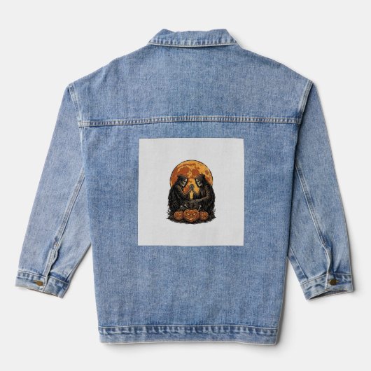 Oude Grim Reapers Halloween Pompoen Vector Ontwerp Denim Jacket (Achterkant)