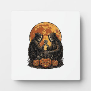 Oude Grim Reapers Halloween Pompoen Vector Ontwerp Fotoplaat