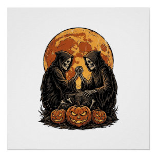 Oude Grim Reapers Halloween Pompoen Vector Ontwerp Perfect Poster