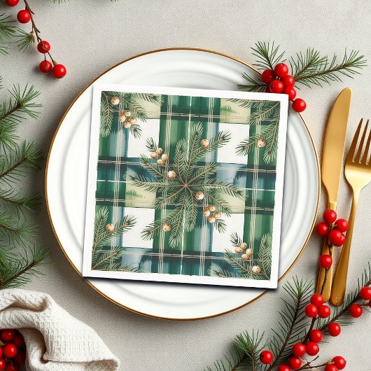 Oude Groen Witte Gingham Patroon Servet