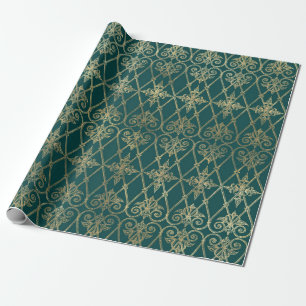 Oude groene en gouden patroon cadeaupapier