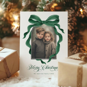 Oude groene strik aangepaste foto Kerstvakantie Feestdagenkaart