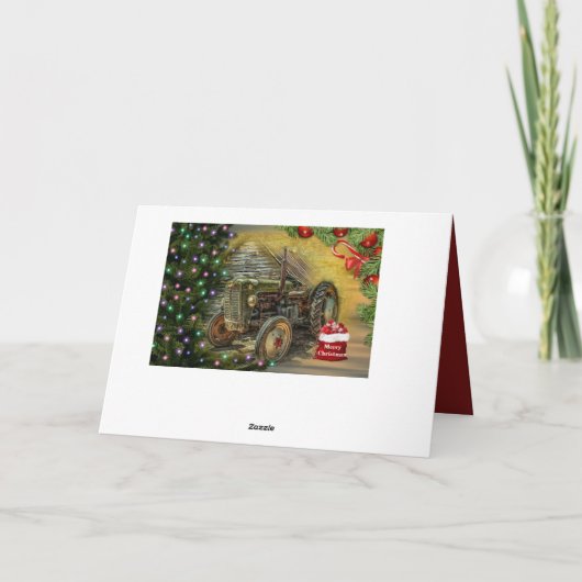 Oude groene tractor Kerstmis Feestdagen Kaart (Achterkant)