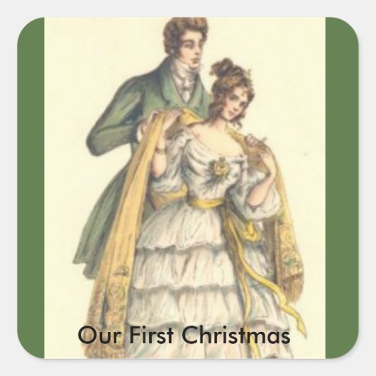 Oude Groene Victoriaanse Kerstmis Vierkante Sticker (Voorkant)