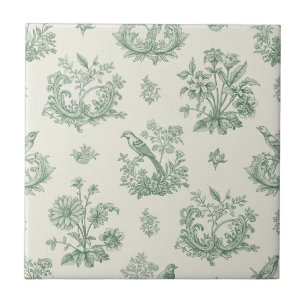 Oude groene vogel toile bloemmotief in mintkleur tegeltje