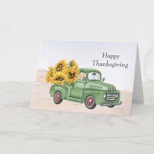 Oude groene vrachtwagen zonnebloemen Thanksgiving Feestdagen Kaart