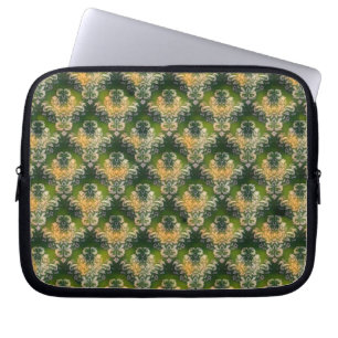 Oude groene witte oranje bloempatroon laptop sleeve