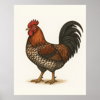 Oude Haan Poster | Rustieke Boerderij Kip