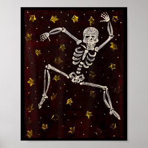 Oude Halloween Dansend Skelet Griezelig Seizoen Poster