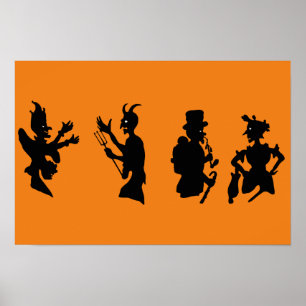 Oude Halloween-demon duivel silhouetten Poster
