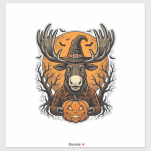 Oude Halloween Eland Pompoen Heksenhoed Shirt_1 Sticker