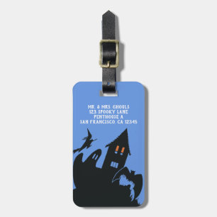 Oude Halloween, eng spookhuis en heks Bagagelabel