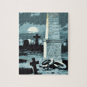 Oude Halloween, enge begraafplaats met graven Legpuzzel