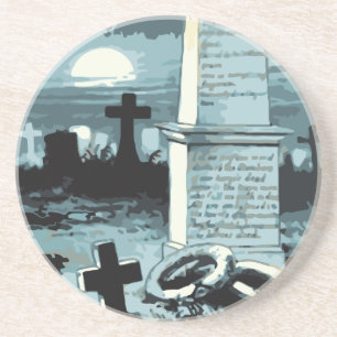 Oude Halloween, enge begraafplaats met graven Zandsteen Onderzetter