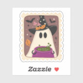 Oude Halloween Geest Heks & Ketel Stempel Sticker (Vel)