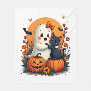Oude Halloween Geest met Zwarte Kat Groovy F Fleece Deken