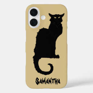 Oude Halloween, griezelige Art Nouveau zwarte kat iPhone 16 Hoesje