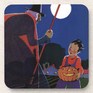 Oude Halloween, griezelige heks met jongen Onderzetter