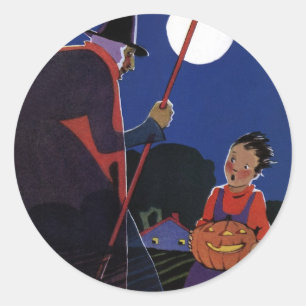 Oude Halloween, griezelige heks met jongen Ronde Sticker