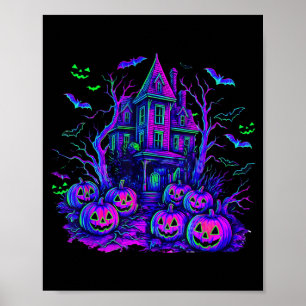 Oude Halloween Griezelscène Retro Pompoen Verschri Poster