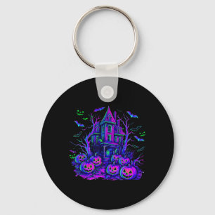 Oude Halloween Griezelscène Retro Pompoen Verschri Sleutelhanger