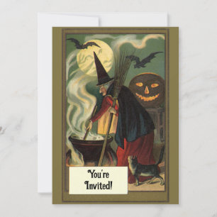 Oude Halloween Heks Bruiloftsfeest Kaart